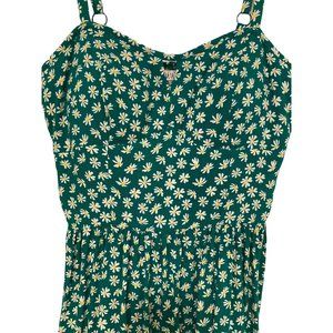 Floral Green Summer Dress w/ shelf bra, adjustable straps, stretchy back, Small